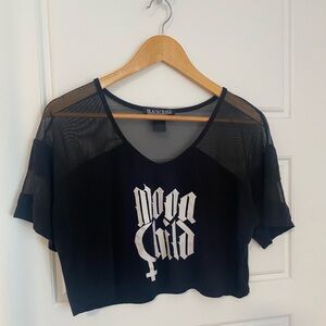 Black Sheer Crop Top by Blackcraft Moon Child Sheer Sleeves